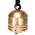 Floristik24 Vintage gullklokke med svart fløyelsbånd, H15 cm