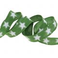 Floristik24 Julebånd linutseende med stjernegrønt 25mm 15m