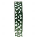 Floristik24 Julebånd med stjernegrønt, hvitt 25mm 20m