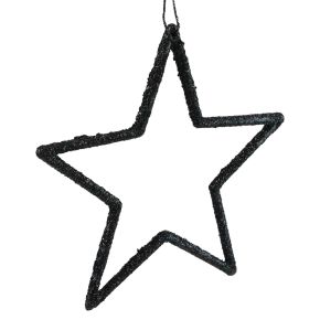 Floristik24 Julepynt stjerneheng svart glitter 12cm 12stk
