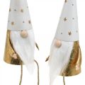 Floristik24 Gnome juledeco figur hvit, gull Ø6,5cm H22cm 2stk