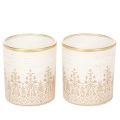 Floristik24 Telysholder i glass med blomstermønster, Ø8 cm H9 cm, 2 stk.