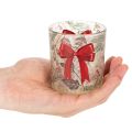 Glasslysholder med julegrener og rødt bånd, 8 cm, 2 stk. | Floristik24.no