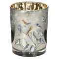 Floristik24 Lysestake med fugler, vinterdesign, blank, 12 cm