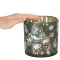 Telysholder i glass med kongler og snøflak, 15 cm | Floristik24.no