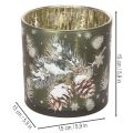 Telysholder i glass med kongler og snøflak, 15 cm | Floristik24.no