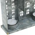 Rekkehus, metalldekorasjon for belysning, adventsdekorasjon, sølvlykt L52cm H20cm | Floristik24.no