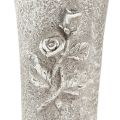 Grå gravvase med rosemotiv, 26 cm høy, 2 stk. | Floristik24.no
