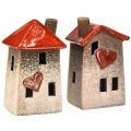 Elske keramiske hus - hjertedesign, rød og naturlig, 17,5 cm - romantisk dekorasjon for hjemmet, 2 stk. | Floristik24.no
