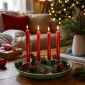 Lysfat adventskrans grønn med fire lysholdere 24 cm | Floristik24.no