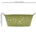 Oval metallskål med stjerner og håndtak, grønn, 31 × 16 cm, H12,5 cm | Floristik24.no