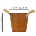 Metallpotte med håndtak, urtepotte, rustdekorasjon Ø16,5 cm H15 cm | Floristik24.no
